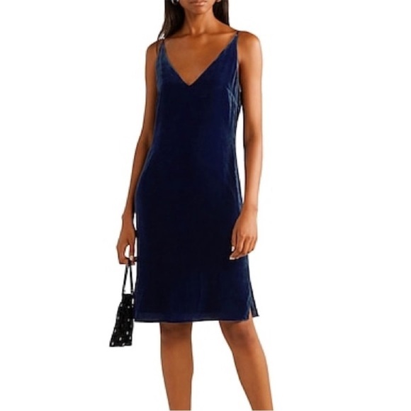L'AGENCE Dresses & Skirts - L’AGENCE Constance Blue Velvet Women’s V Neck Side Slit Midi Slip Dress Size M